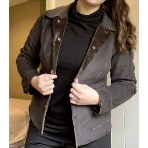 CAbi Faux Suede Shearling Jacket Chocolate Brown Westen Cowgirl Shacket